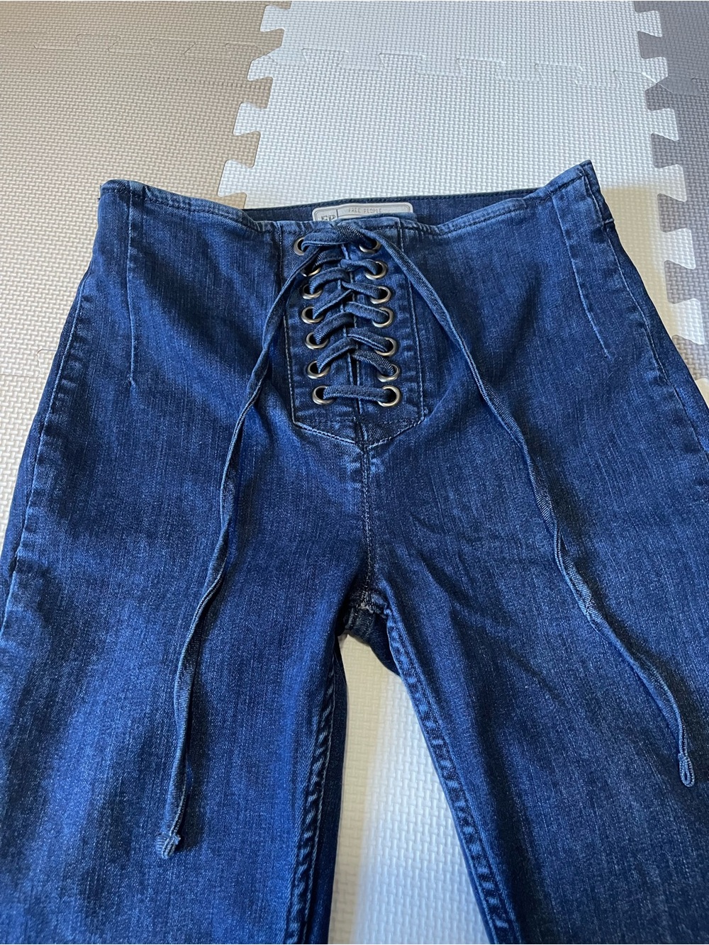 Free People Dark Blue High-Rise Lace-Up Skinny Jeans, size 26